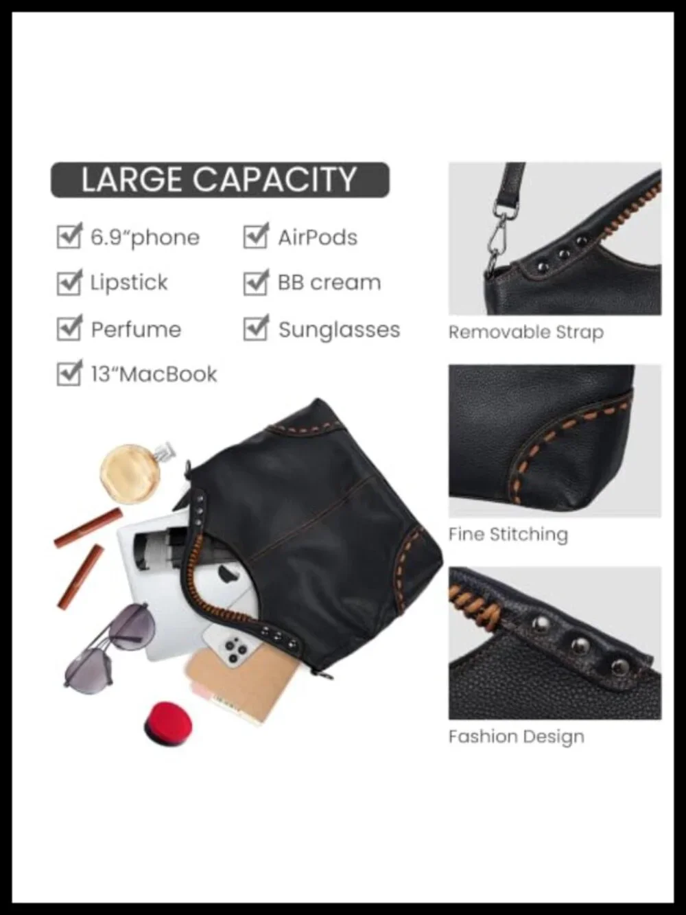 Genuine Leather Satchel Handbag Crossbody Shoulder Purse with Adjustable Strap